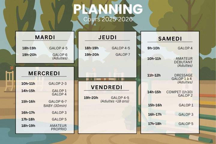 Planning cours équitation Saint-Savin